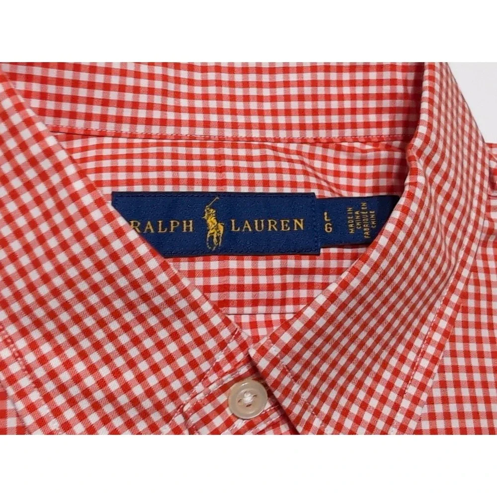 POLO RALPH LAUREN Long Sleeve Button Shirt Orange Checks Large L